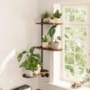 GENTINGBRO Window Plant Shelves 3-Tier Rotating Plant Stand Industrial Window Plant Shelf Wood Wall Mount Decorative Enhanced Indoor Plants Light Exposure Gift Idea for Plant Lovers