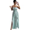 Geometrisk Jumpsuit med Sidoslits Floral Overalls One Piece, Sleeveless Wide Leg Flowy One Piece Outfit, Women's Casual Loose Overalls Jumpsuits One Piece for Beach, Cruise, Holiday (Green, M)