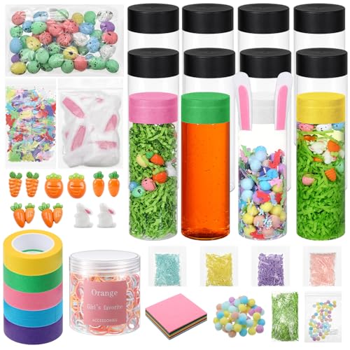 Gerrii 12 Pcs Sensory Bottles Kits 400 ml Plastic Calming Bottles Empty with Lid Calm Down Jar Kit Sensory Bottle Filler Cute Carrot Rabbit Containers for Relieving Anxiety Disturbed