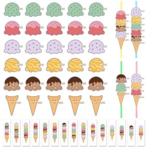 Gersoniel 55 Pcs Ice Cream Builder Activity Classroom Back to School Matching Game Ice Cream Preschool Learning Activities for Kids Party Favors Summer Stacking Craft Brain Training Educational Toys