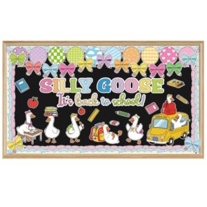 Gersoniel 70 Pcs Silly Goose Classroom Decor It's Back to School Bulletin Board Set Goose Bow Book Pencil Colorful DIY Paper Cutout for First Day of School Party Classroom Chalkboard Wall Decorations