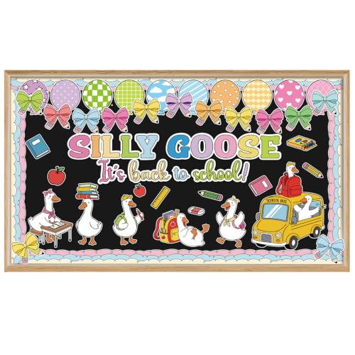 Gersoniel 70 Pcs Silly Goose Classroom Decor It's Back to School Bulletin Board Set Goose Bow Book Pencil Colorful DIY Paper Cutout for First Day of School Party Classroom Chalkboard Wall Decorations