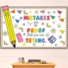 Gersoniel 78 Pcs Pencil Back to School Bulletin Board Mistakes are Proof You are Trying Composition Notebook Bow Inspirational Classroom Decoration Educational Cutouts for School Classroom Door