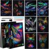 Gersoniel 8 Pack Scratch Paper Art for Adult Glow in The Dark Rainbow Painting Paper Sheet with Pen/Cleaning Brush Noctilucent Engraving Scratchboard Kit Valentines Day Gift Sketch Card DIY Craft