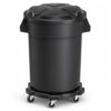 Getzi 1 Pack 32 Gallon Black Round Commercial Trash Can with Lid and Dolly, Heavy-Duty Plastic Waste Bin for Restaurant, Office, School, Garage, Warehouse