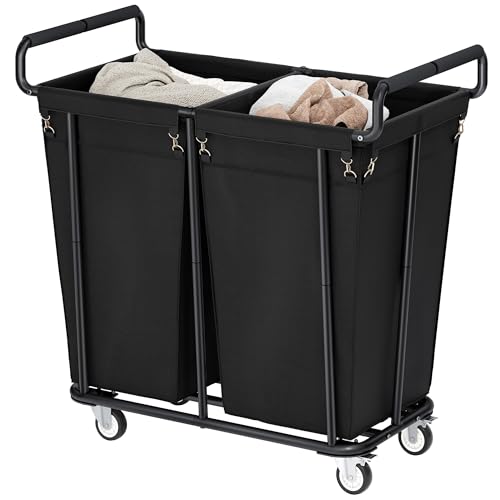 Gewudraw Large Laundry Hamper with Wheels, 2 Bag 360L Big Rolling Laundry Basket Sorter Cart, Extra Large Clothes Hamper, Heavy Duty Laundry Basket Organizer for Laundry Room, Bathroom