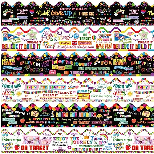 Geyee 84 Pieces 83 Feet Classroom Bulletin Board Borders Scalloped Rainbow Bulletin Board Trim Adhesive Decorations Colorful for Chalkboard, 6 Designs(Elegant Style)