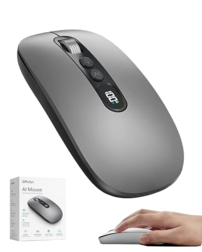 Gftrbn AI Mouse with Voice Typing Smart Wireless ChatGPT Assistant & Voice-to-Text Translator Plug Play Auto Pair Bluetooth Silent Ergonomic Mice with LED Power Display for Mac Laptop PC