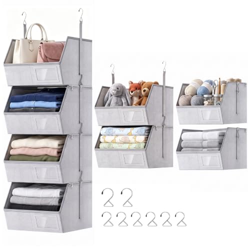 Ghegicu 4-Tier Hanging Closet Organizer, Detachable Hanging Storage Shelves with Reinforced Side Panels, Hanging Closet Organizer for Clothes, Sweaters, Towels, Socks & Accessories, Gray