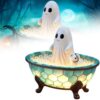 Ghost Bubble Bath Night Light, Cute Halloween Ghost LED Lamp with Floating Sheep, Color Changing Mood Light for Bathroom Bedroom Desk, Spooky Party Decor Gift, 1