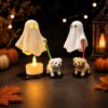 Ghost Walking Dog LED Night Light, Cute Spooky Halloween Vintage Resin