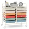 Giantex 12 Drawers Rolling Cart, Mobile Storage Drawer Cart, Classroom Organizer Cart for Office School Supplies Tools Scrapbook Paper Craft Small Printer, Utility Cart on Wheels, Macaron