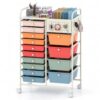 Giantex 14 Drawer Storage Cart, Rolling Craft Cart with Metal Tabletop & Pegboard, Mobile Utility Organizer Trolley with Locking Wheels, Home Office, Macaron Multicolor