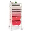 Giantex 6 Storage Drawer Cart Rolling Organizer Cart for Tools Scrapbook Paper Home Office School Multipurpose Mobile Utility Cart (Pink Gradient)
