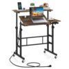 GIANTEX Mobile Standing Desk, Adjustable Rolling Computer Desk (Brown)