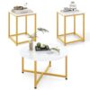 Giantex Round Nesting Table Set of 3, Modern Faux Marble Coffee Table w/2 End Tables, Sturdy Metal Frame, 3-Piece Wooden Living Room Table Set for Home Office, Apartment (White & Gold)