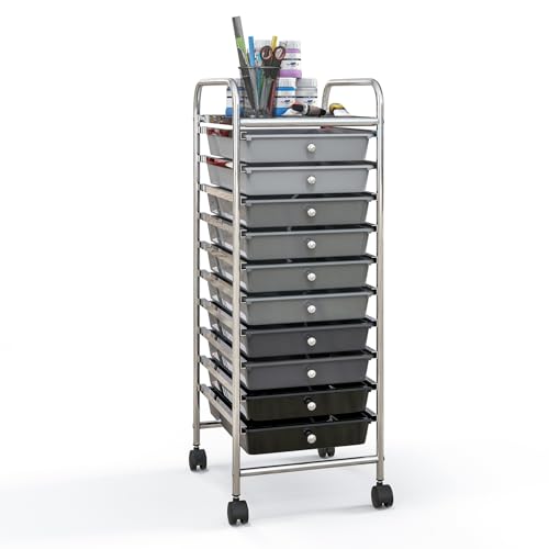 GiantexUK 10/20 Drawers Rolling Trolley, Multipurpose Utility Storage Organizer Cart with Wheels, Home Office Hairdressing Salon Shelving Organizer Unit (10 Drawers, Gradient Black)