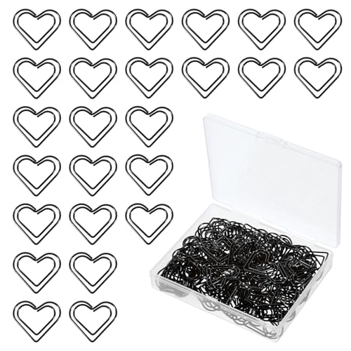 Giantree 100Pcs Love Heart Shaped Paper Clips, Small Paper Clips Cute Paper Clips, Cross Paper Clips, Stainless Steel Metal Paper Clips Bookmarks for Document, Note, Wedding Decoration, Crafts(Black)