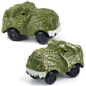 GIAT Dinosaur Track Car Accessories - Birthday Gifts for 3 4 5 6 7 Year Old Boys - 2 Pack LED Light Up Car Toy for Kids Ages 3-5 5-7, Compatible with Most Tracks