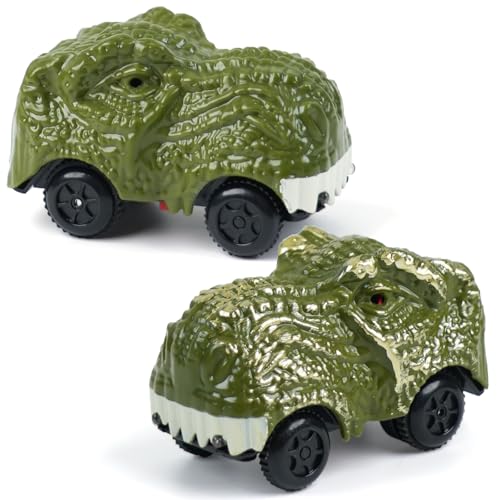 GIAT Dinosaur Track Car Accessories - Birthday Gifts for 3 4 5 6 7 Year Old Boys - 2 Pack LED Light Up Car Toy for Kids Ages 3-5 5-7, Compatible with Most Tracks
