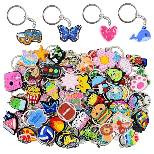 Gibleitz 50pcs Random Different Keychains,Mixed Non-Repeat Cute Key Chain for Classroom Prizes Students Incentives Holiday Gifts Party Favors
