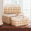 GIB Small Wicker Storage Baskets for Organizing, Boho Paper Rope Woven Baskets with Liners, Decorative Cute Basket for Gifts, Shelves, Pantry Table, Decor, Set of 3