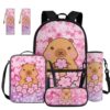 GIFTPUZZ 5 in 1 Backpack for Girls with Lunchbox Set 14 Inch Padded Laptop Sleeve Capybara School Backpacks for Girls with Water Bottle Holder Ergonomic