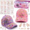 Gifts for Girls 4 5 6 7 8 9 10 Year Old, Decorate Your Own Baseball Cap with 12 Gem Stickers, Fun Arts and Crafts Kit for Kids, Birthday Gifts for Kids 4-6, Creative DIY School Gifts for Girls 4-12
