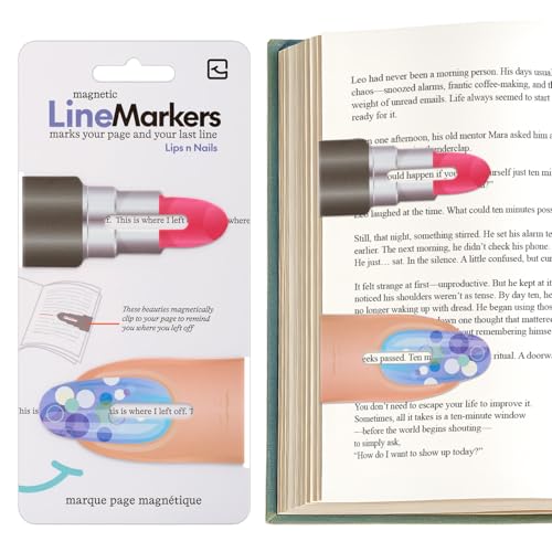 Gifts for Readers & Writers Linemarker Bookmark, 2 Pack Magnetic Bookmarks, Includes Line Finder Slit for Line Tracking, Small & Cute Stationery, Book Page Holder, Reading Accessories, Lips & Nails