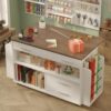 Gift Wrap Storage Cart with Foldable Drop Leaf, Crafting Table with Storage