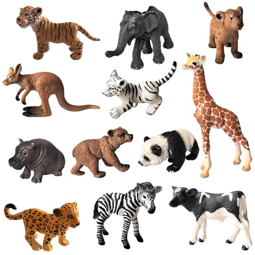 Gigglelf 12 Pcs Realistic Baby Jungle Animal Figures, Solid Safari Animals Toy Set for Toddlers, Montessori Wildlife Figurines Cake Toppers, School Projects Rewards for Boys Girls 3+