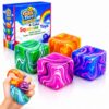 Gilli Bee 4-Color Squishy Stress Cube | Ice Cube Fidget Toy for Stress Relief & Anxiety | Slow Rise Stress Ball for Kids Adults | Durable TPR High Density Gel Filled Sensory Toy (1.97in Marble Cubes)