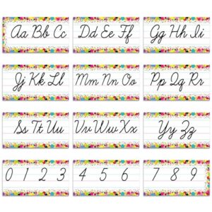 Gilprop 12 Pcs Cursive Alphabet Line Cursive Bulletin Board Set Classroom Alphabet for Wall Number and ABC Wall Decor for Preschool English Poster Kindergarten Primary School Home(Colorful,Confetti)