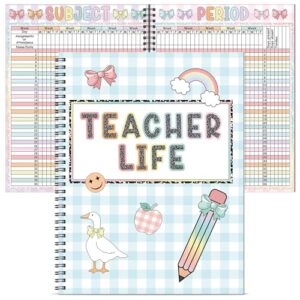 Gilprop 2026-2027 Pastel Gingham Teacher Record Book 8.5" x 11" Pattern Teacher Class Grade Book Spiral Bound Record Double Sided Color Printing Office Supplies Favors Gift for Classroom School