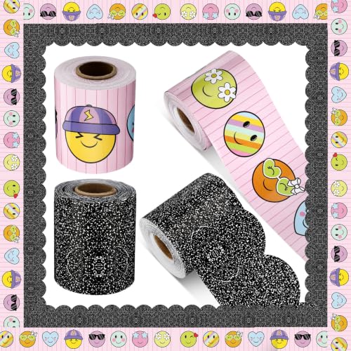 Gilprop 2 Pcs 100 ft Composition Notebook Happy Face Bulletin Board Borders Back to School Classroom Decoration, Smile Scalloped Trim, Preschool Kindergarten Office Teacher Suppy Party Wall Decor