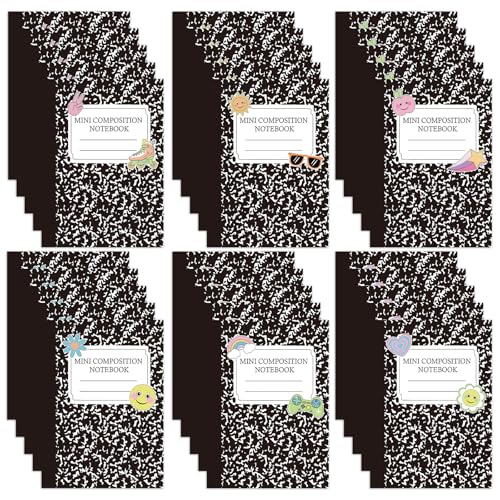 Gilprop 30 Pack Mini Composition Notebook 6 Cute Styles Mini Composition Books Bulk Small Pocket Marble Journal Notebooks Pocket Size 4.5 x 3.25 in for Classroom Elementary Preschool Teacher Supplies