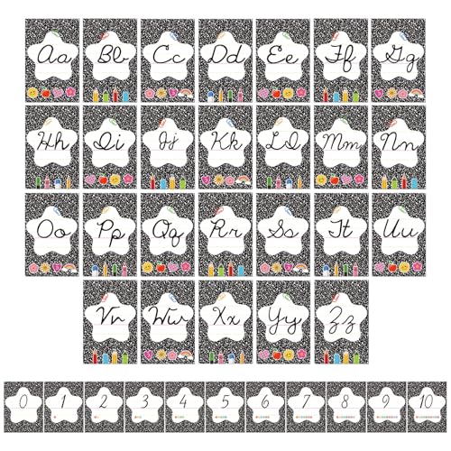 Gilprop 37 Pcs Composition Cursive Alphabet Line for Classroom Wall Cursive Alphabet Bulletin Board Set Abc Number Poster Composition Notebook Classroom Decor for Back to School Homeschool Supplies