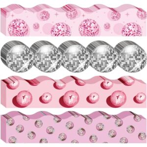 Gilprop 80 Pcs Pink Disco Ball Classroom Bulletin Board Borders 2.76 in x 91.8 ft Back to School Self Adhesive Scalloped Borders Decorations Stickers Trim for Office School Blackboard Chalkboard Desk
