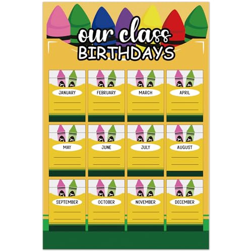 Gilprop Crayon Birthday Chart Poster for Classroom Decoration Happy Class Birthday Chart Calendar Bulletin Board Decor for Wall Chalkboard Preschool Classroom Decor Teacher Back to School Supplies