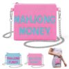 Gilprop Handmade Beaded Mahjong Coin Bag with Zipper Chain Crossbody Purse Canvas 5.5 x 4.7 in Mahjong Purse with Colorful Beads for Dice Coin Board Party Travel Ideal Gift for Mahjongs Lovers(Pink)