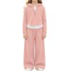 Girl Clothes Sweatsuit V-Neck Two Piece Tracksuit Outfits Casual Loose Sweatshirt Elastic Waist (Pink, 11-12 Years)