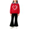 Girls Fall School Sweatsuit Heart Butterfly Print Trendy Outfits Boys Denim Collar Sweatshirt Flare (Red, 12-18 Months)