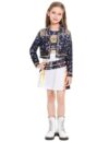 Girls Pop Star Performer Costume Kids Black Golden Halloween Outfit SU012L