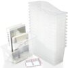 gisgfim 12 Pack Large Book Bins, Durable Magazine Organizer File Holder Plastic Book Storage Bins with Labels for Classroom Library, Office, Desktop Organization,Bookshelf Categorization (Clear)