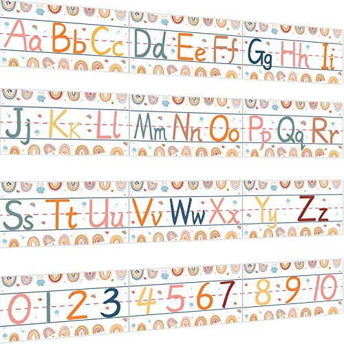 gisgfim 12 Pieces Alphabet Bulletin Board Strips Set Boho Rainbow Alphabet Line ABC Alphabet Banner & Number Border Posters for Preschool Kindergarten Classroom Playroom Bedroom (Boho)