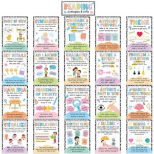 gisgfim 21Pcs Reading Strategies Posters Decor for Classroom Composition Reading Comprehension Bulletin Board Literacy Read Skills English Posters for Elementary Middle High School Library Teacher Supplies