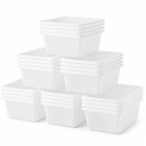 gisgfim 24 Pack Plastic Cubby Storage Bins Crew Toy Stackable Bin Classroom Plastic Cubby Bins Stackable Storage Containers Classroom Book Bin for Student Teacher School Office Home(Clear)