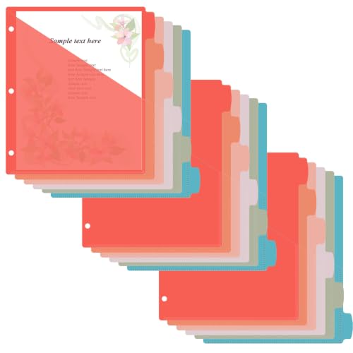 gisgfim 3 Sets 6 Tab Dividers for 3 Ring Binders Letter Size Dividers Index with One Pocket Durable Plastic Divider with Tabs for Notebook Accessories & Business School Office Use, 6 Colors