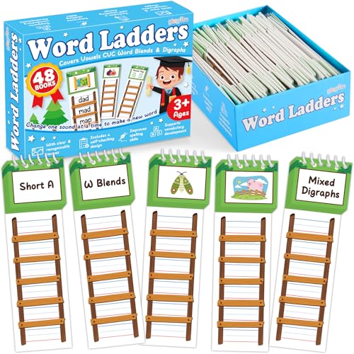 gisgfim 48 Word Ladders Flip Books Sight Words Flash Cards Kindergarten Reading and Spelling Games Phonics Games Flash Cards Preschool Learning Activities for Kindergarten Classroom