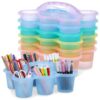 gisgfim 6 Pack Classroom Caddy with Handle Plastic Storage Caddy Organizer with 6 Compartments Drink Cup Caddies Holder Portable Storage Bin form Pen, Home, Office, School Supplies(Colorful Clear)